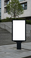 Fototapeta premium Blank billboard in urban environment with stairs and tree city s