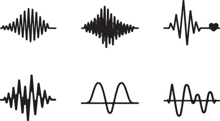 Sound wave heartbeat signal pattern graphic elements