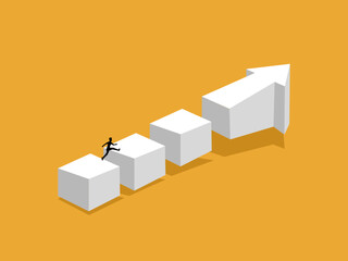 Businessman jumps towards the growing arrow