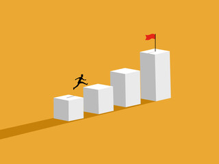 Businessman jumps on bar graph to target