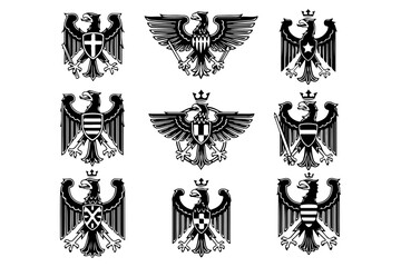 Collection of Black and White Eagle Heraldry Designs for Illustrative and Symbolic Purposes