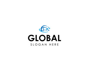 Global tech logo line art style
