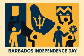 Geometric Barbados Independence Day celebration scene with cultural symbols abstract shapes and modern festive holiday composition