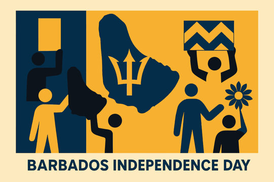 Geometric Barbados Independence Day celebration scene with cultural symbols abstract shapes and modern festive holiday composition