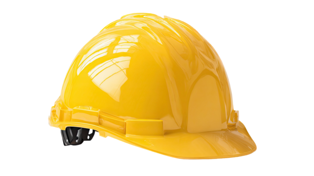Bright yellow protective helmet with sturdy construction and clean safety details displayed clearly isolated on white background