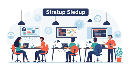 Startup Sledup Team Collaborating in Modern Office Environment.