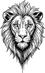 lion head black and white illustration