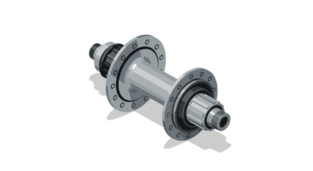 Isometric precision metal machine part with industrial engineering focus