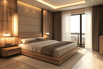 Elegant bedroom interior invites ultimate relaxation, providing a tranquil sanctuary from daily life. Luxurious comfort and serene ambiance make this a perfect retreat.