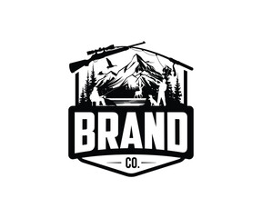 Modern badges for Hunting club and fishing rod logo template