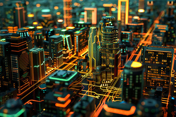 Cyberpunk cityscape showing great and modern life. Life can be safe and modern. City needs to be designed for people. Great city is dream.