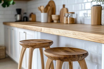 Kitchens that have a cozy feel featuring wood chairs combined with bright countertop, enhancing the design and rustic touch in this modern design.