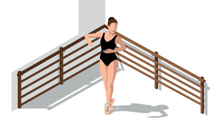 Ballerina practicing at home in stylish isometric design