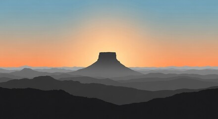 Serene Mountain Landscape at Sunset with Silhouetted Peaks.