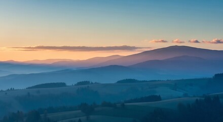 Serene Mountain Range at Dawn - A Breathtaking Vista of Natures Beauty.