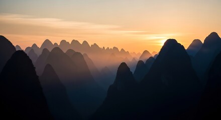Serene Mountain Range at Sunset - A Breathtaking Landscape.
