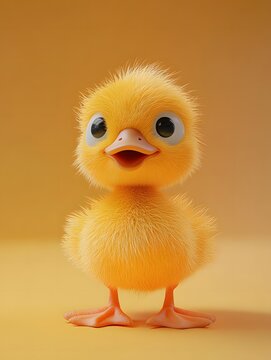the image presents a digitally rendered baby duckling against a uniform backdrop