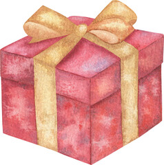 Watercolor Christmas gift box, decoration for greeting banner
