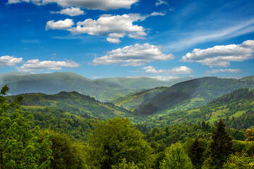 Landscape - nature, view of mountains covered with green coniferous forests