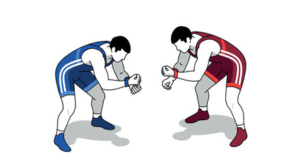 Obraz premium Dynamic wrestlers engaged in match with bold outlines and classic attire