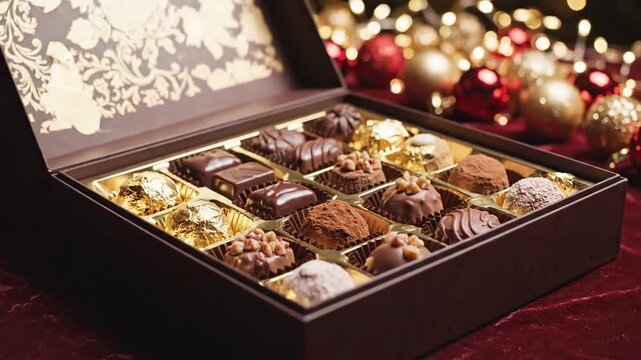 Unveiling a Luxurious Chocolate Gift Box: A Festive Presentation of Exquisite Sweets for Joy
