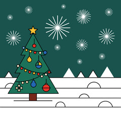 Cute Christmas Tree in a Winter Landscape A New Year Celebration