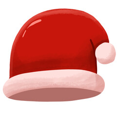 Illustration of a red Santa hat with white trim and pompom.