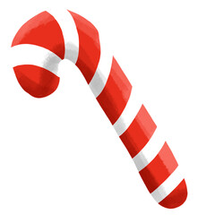 Illustration of a red and white striped candy cane on a white background.