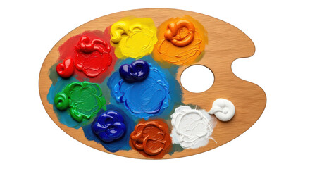 Art palette with colorful oil paint isolated on transparent background
