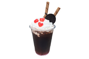 A refreshing and delectable iced dessert decorated with delightful garnishes