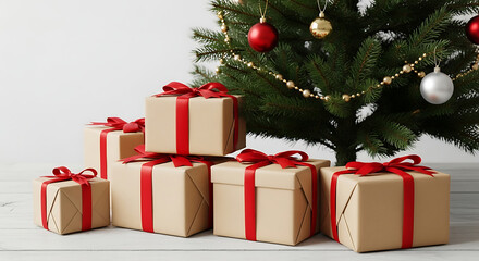 Obraz premium Beautiful Christmas Tree with Festive Gifts – Holiday Celebration & Winter Decoration