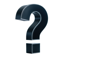 Large matte black 3D question mark sculpture on a minimalist desk, blurred human hands and high-end pen, modern corporate office interior, soft natural light, Concept of strategic inquiry