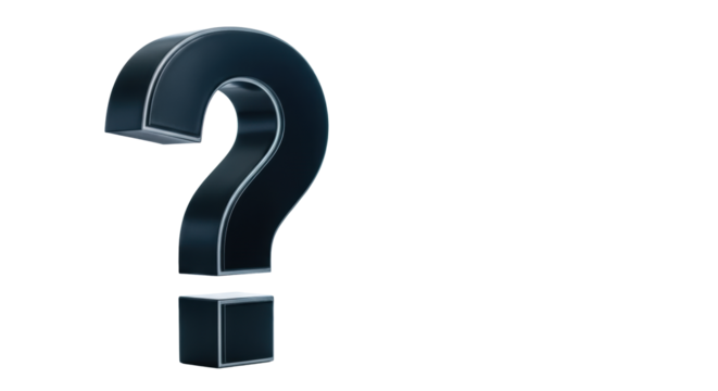 Large matte black 3D question mark sculpture on a minimalist desk, blurred human hands and high-end pen, modern corporate office interior, soft natural light, Concept of strategic inquiry