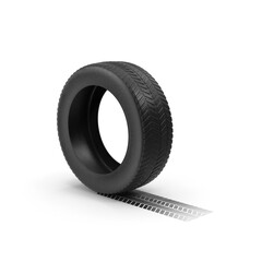 car tire with braking distance showing skid mark