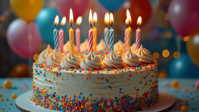 Decorated birthday or anniversary cake. Festive video for party or celebration