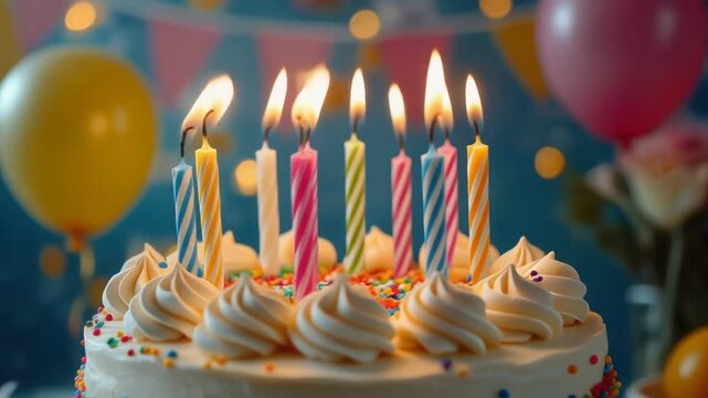 Decorated birthday or anniversary cake. Festive video for party or celebration