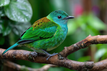 Obraz premium Green bird perched on a branch