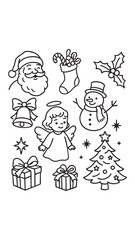 Christmas Doodle Coloring Page – Santa, Angel, Snowman, Tree & Holiday Icons