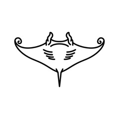 A simple line drawing of a manta ray with curled tips isolated on for design projects
