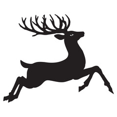 Black Jumping Flying Reindeer Vector on white background. 
