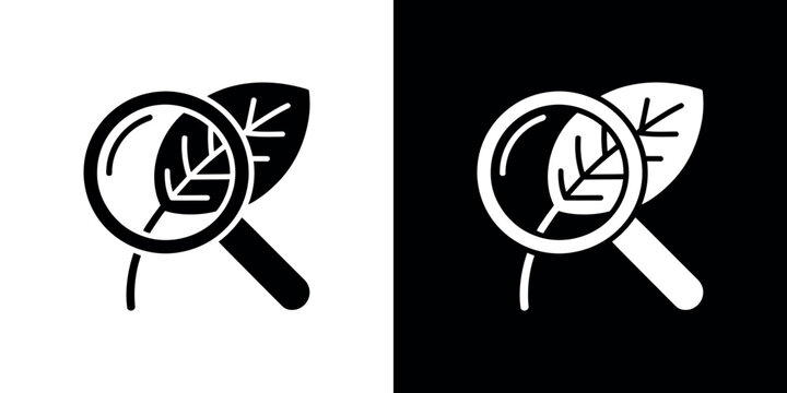 Isolated Leaves under Magnifying Glass with Transparent Background Icon Style