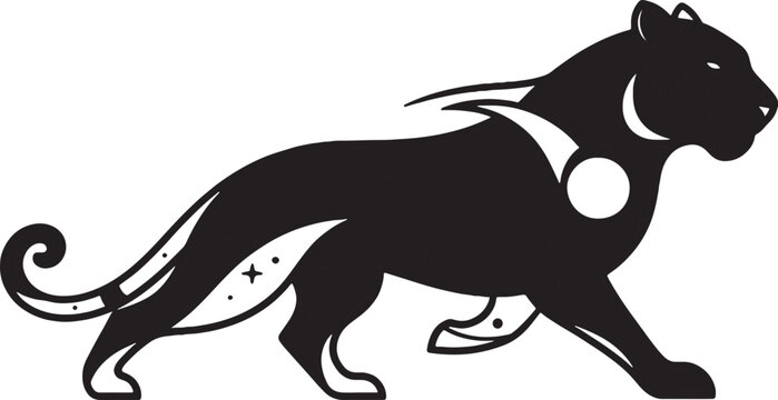 Stylized Panther Vector Silhouette with Tribal Linework and Smooth Decorative Monochrome Accents