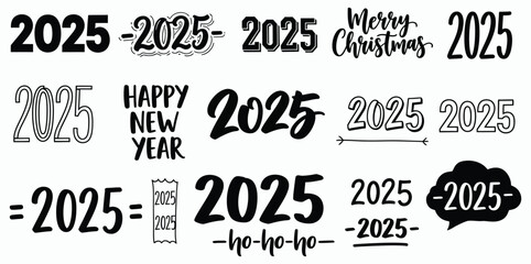 Obraz premium Collection of 2025 year designs for christmas and new year celebrations, featuring various styles and decorative elements isolated on white background