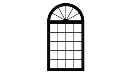 Arched window with geometric panes outline isolated on a transparent background image