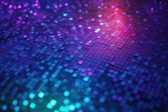 Abstract mosaic of purple and blue squares with bokeh light effect