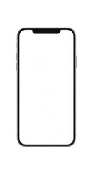 Pristine, modern high-end smartphone with sleek minimalist design, vertically oriented, transparent blank screen, isolated on immaculate white studio background concept for digital platform innovation