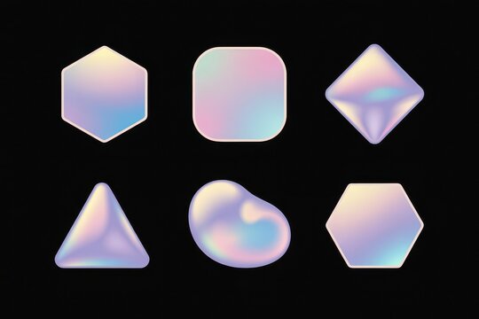 Abstract holographic shapes with pastel iridescent gradient, modern design elements. - Powered by Adobe