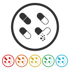 Medical Pills icon. Set icons in color circle buttons
