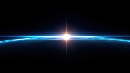 A blue glowing light on the horizon, high resolution and high quality, suitable for technology, space, or nature-themed designs.