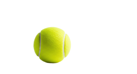 Vibrant neon yellow-green tennis ball, detailed fuzzy felt texture, white seams, centered on transparent studio surface with soft shadow, high-key studio concept of strategic potential